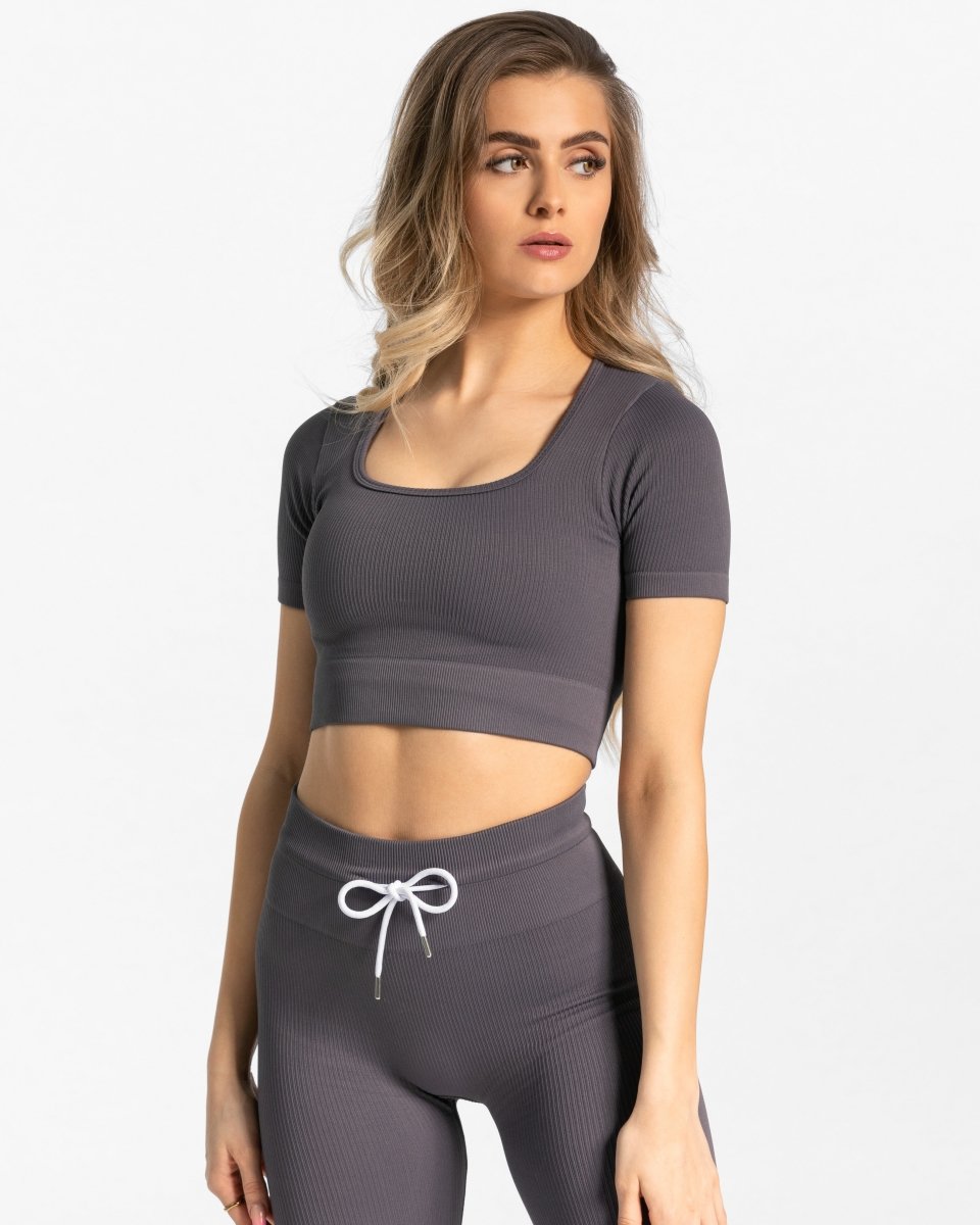 Ribbed Crop Top "Grau" - TEVEO